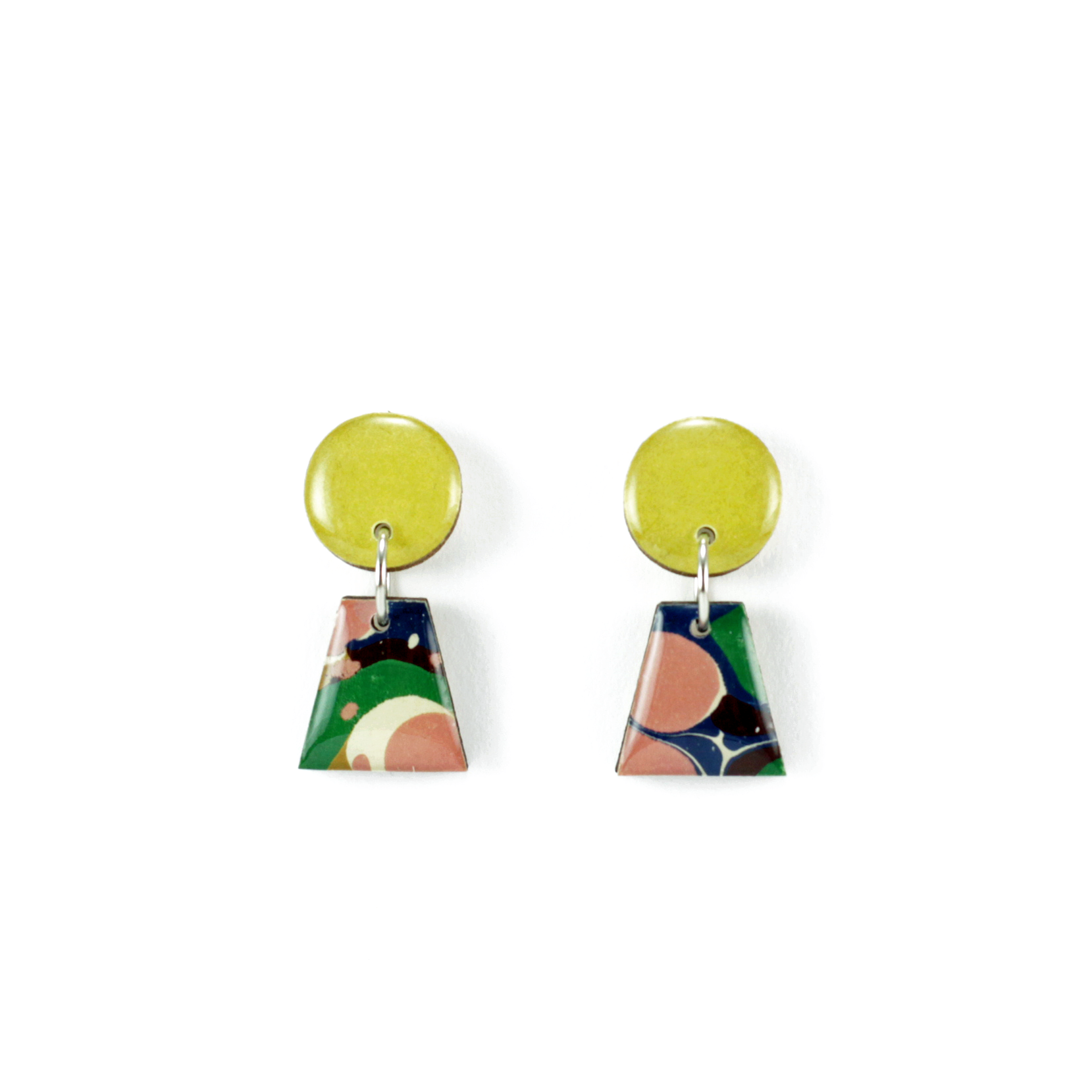 Mustard Yellow and Navy Marble Dangle Earrings