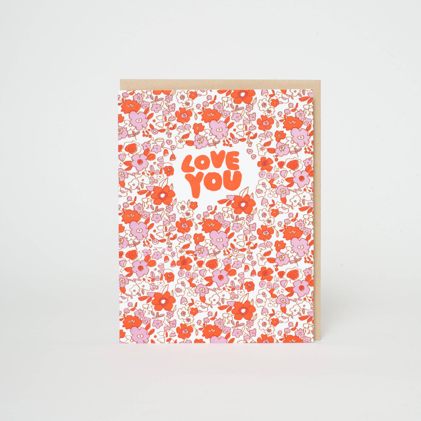 Love You Calico Flowers Greeting Card by Egg Press