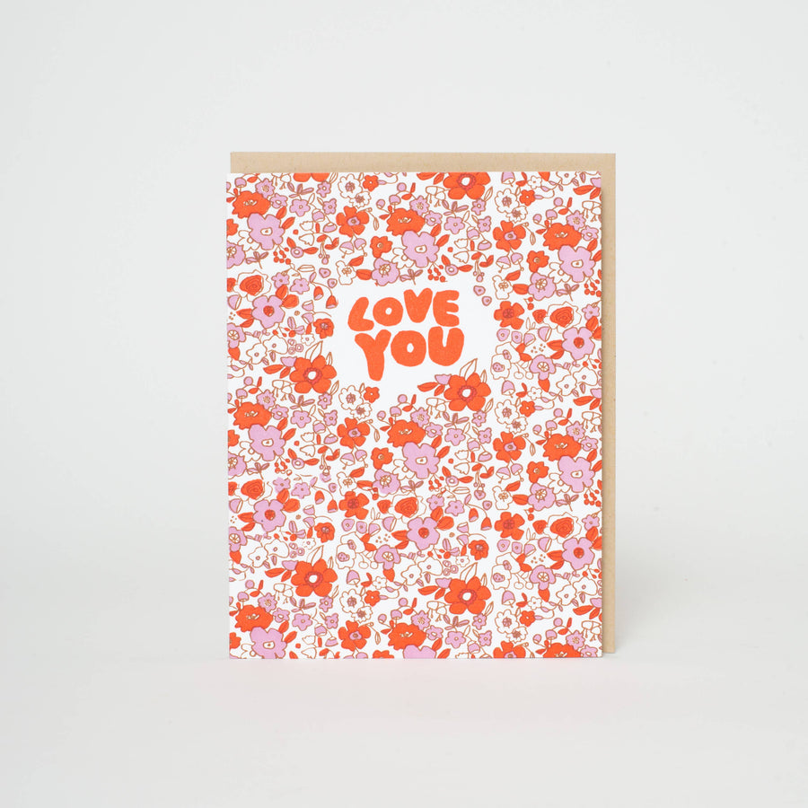Love You Calico Flowers Greeting Card by Egg Press