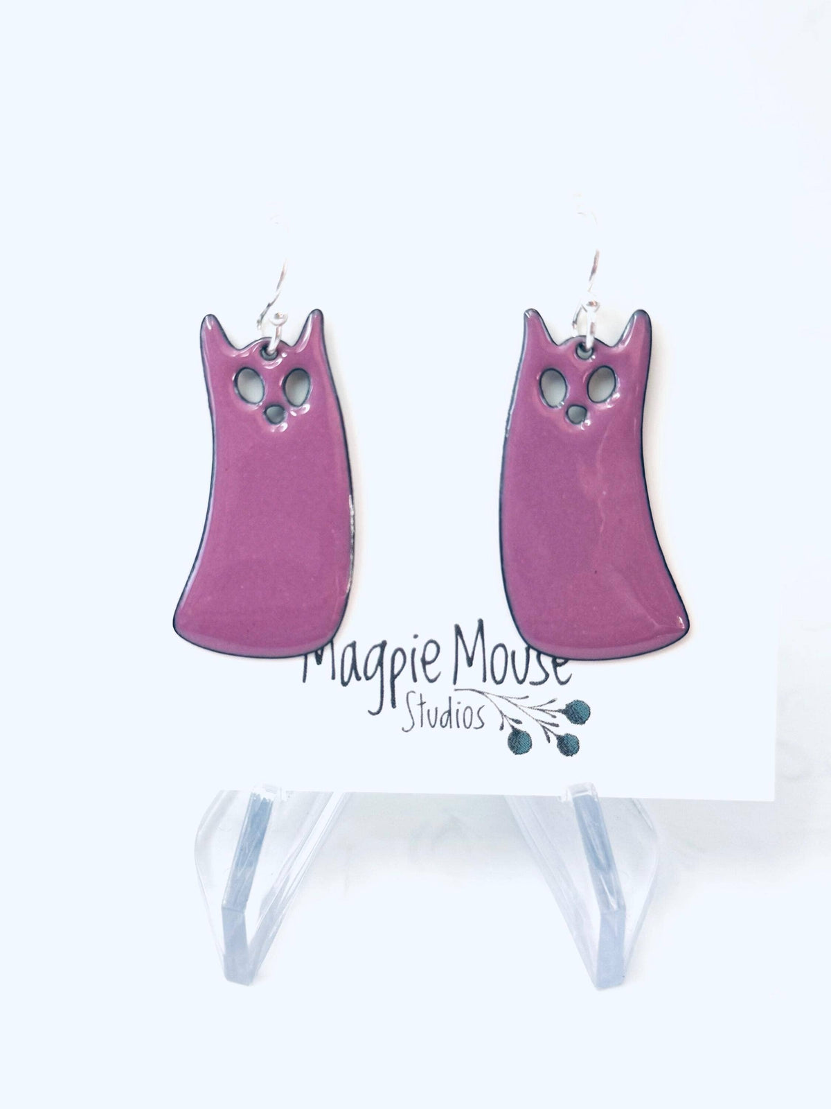 Orchid Purple Ghost Cat Earrings
