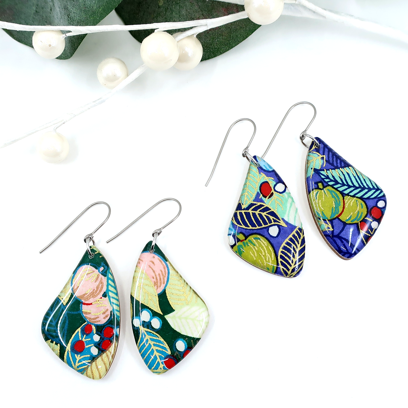Leaf and Fruit Dangle Earrings