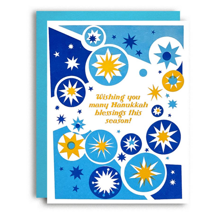 Hanukkah Blessings - Jewish  Risograph Holiday Card 