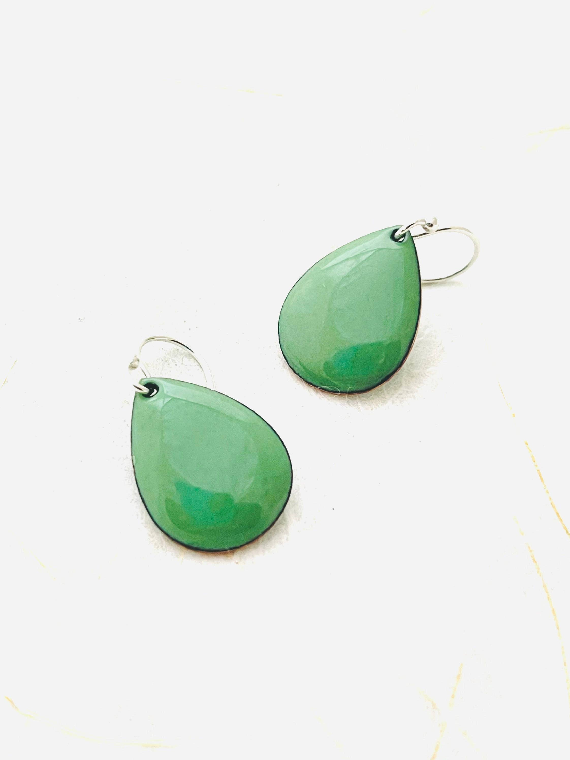 Willow Green Small Teardrop Enamel Earrings