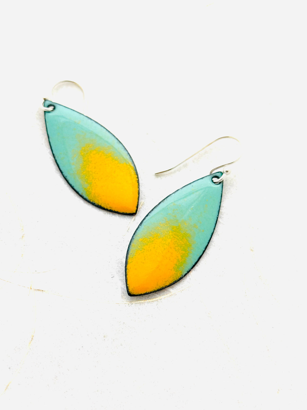 Color Splash Earrings, Mint Green & Goldenrod Yellow Enamel