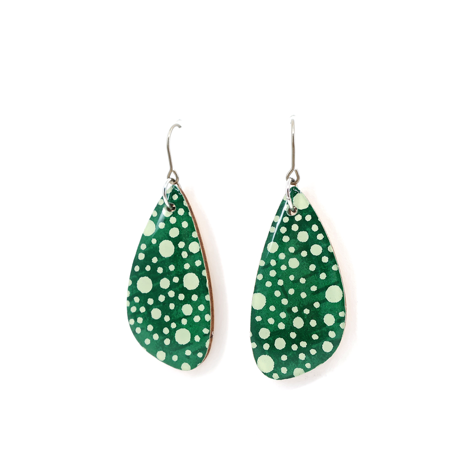 Deep Green Polka Dot Japanese Chiyogami Wooden Earrings