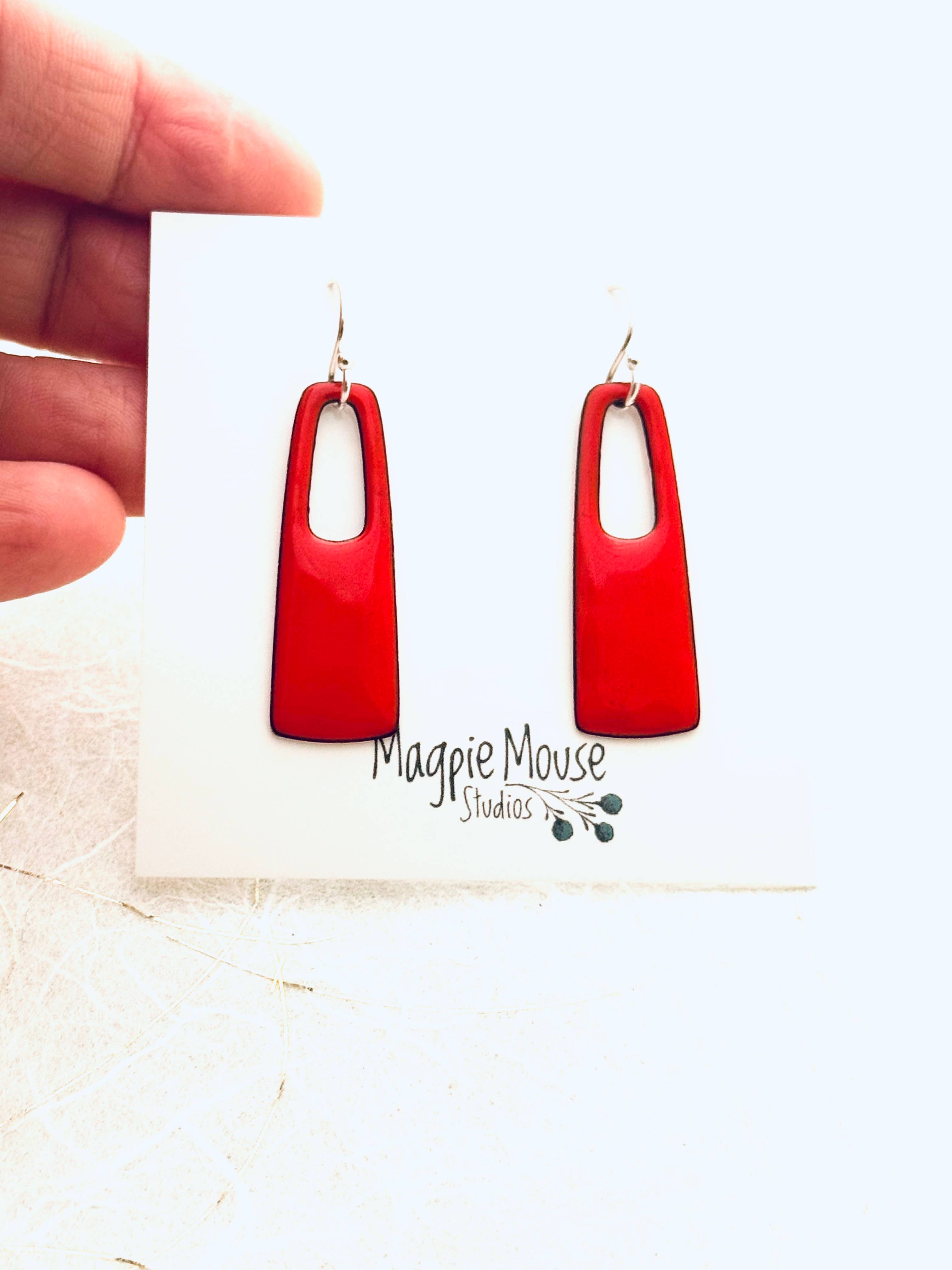 Flame Orange Small Rectangle Earrings