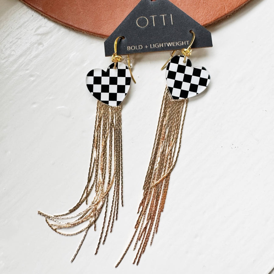 18K Gold Glamour Fringe earring: Checkerboard