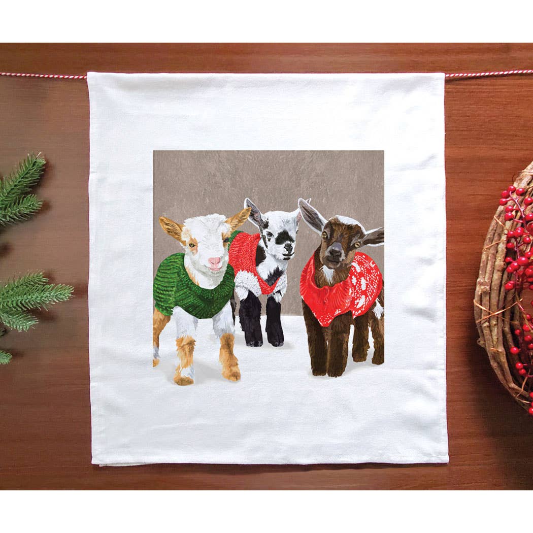 3 Baby Goats in Sweaters Holiday Towel