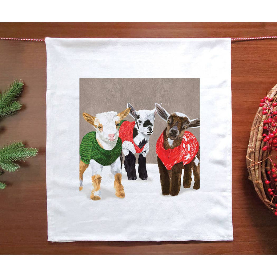3 Baby Goats in Sweaters Holiday Towel