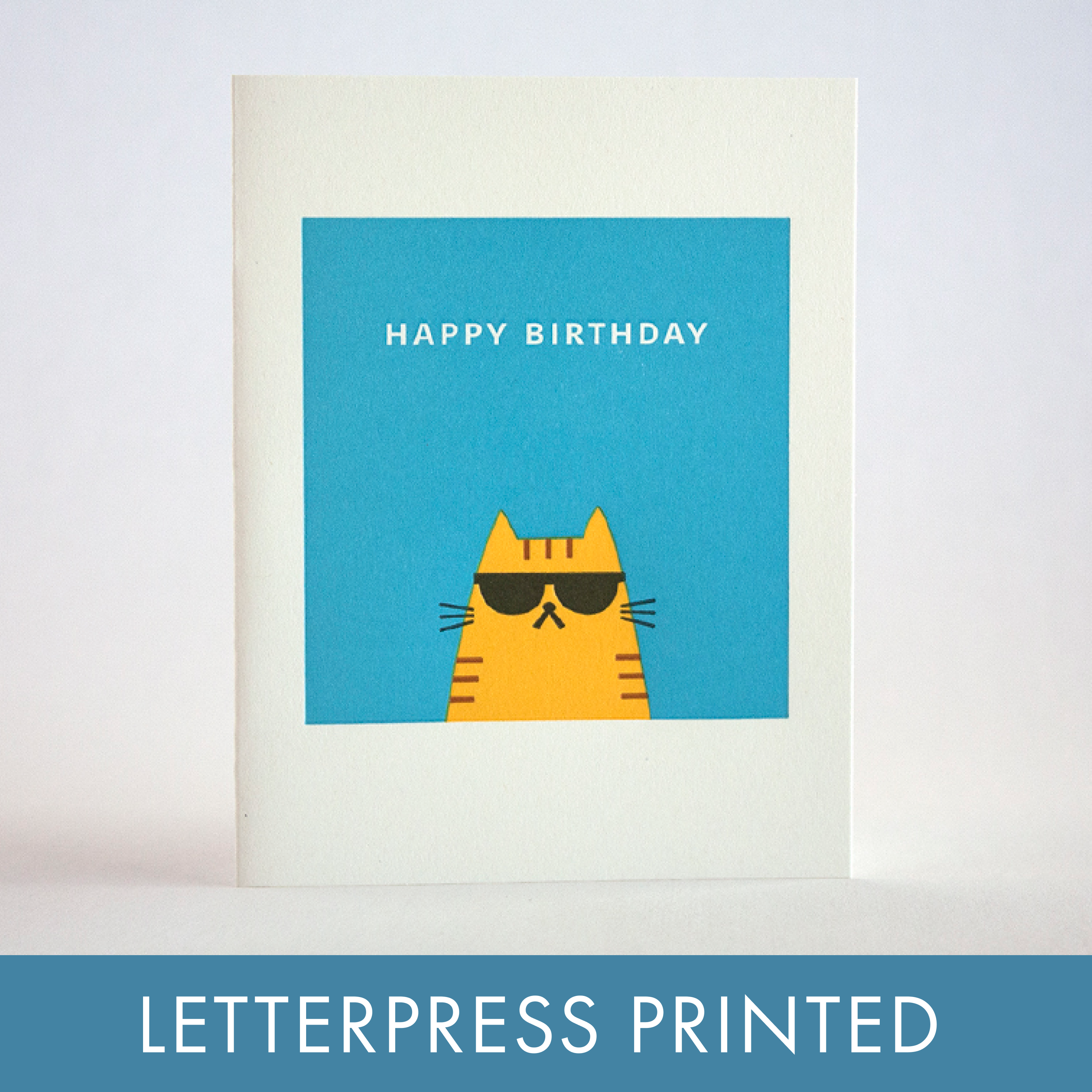 Cool Cat Birthday Letterpress Greeting Card by Fugu Fugu