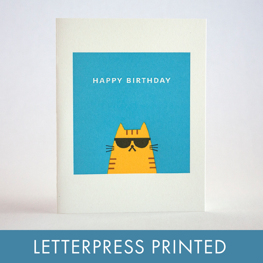 Cool Cat Birthday Letterpress Greeting Card by Fugu Fugu