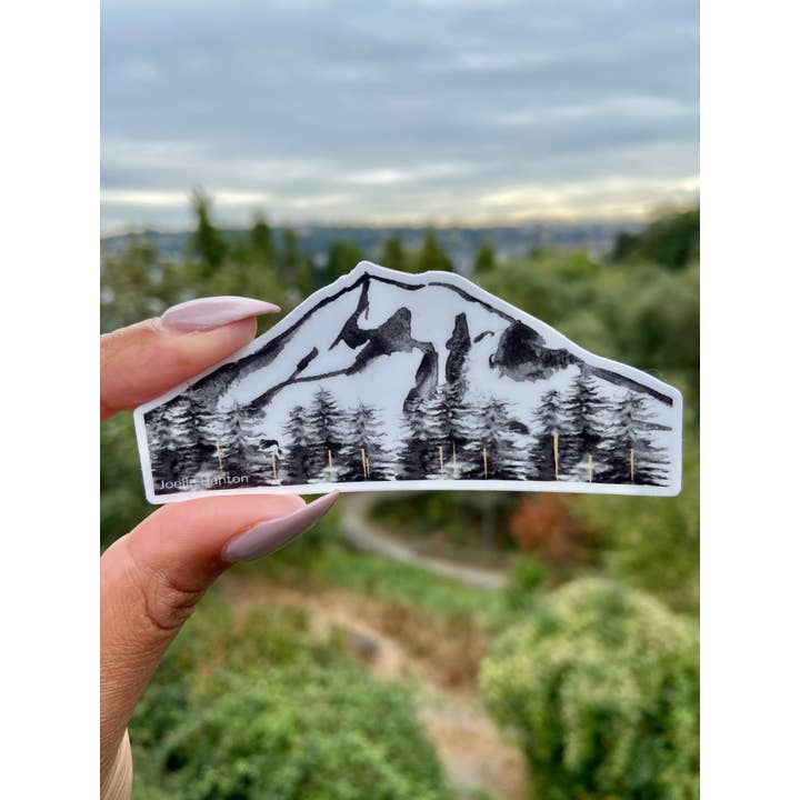 Black Mount Rainier Watercolor Design Vinyl Sticker