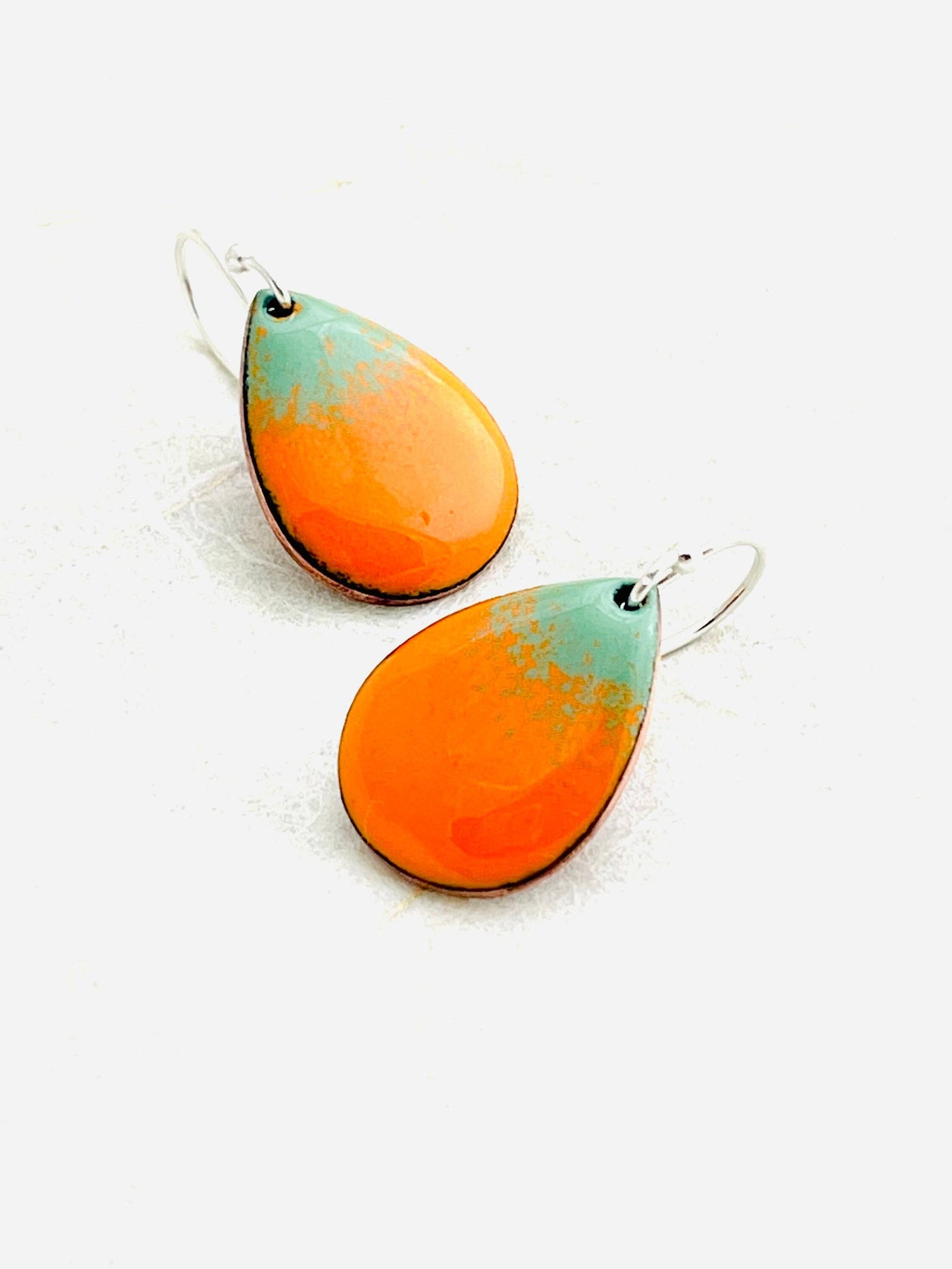 Small Teardrop Pumpkin Earrings, Pumpkin Orange Enamel