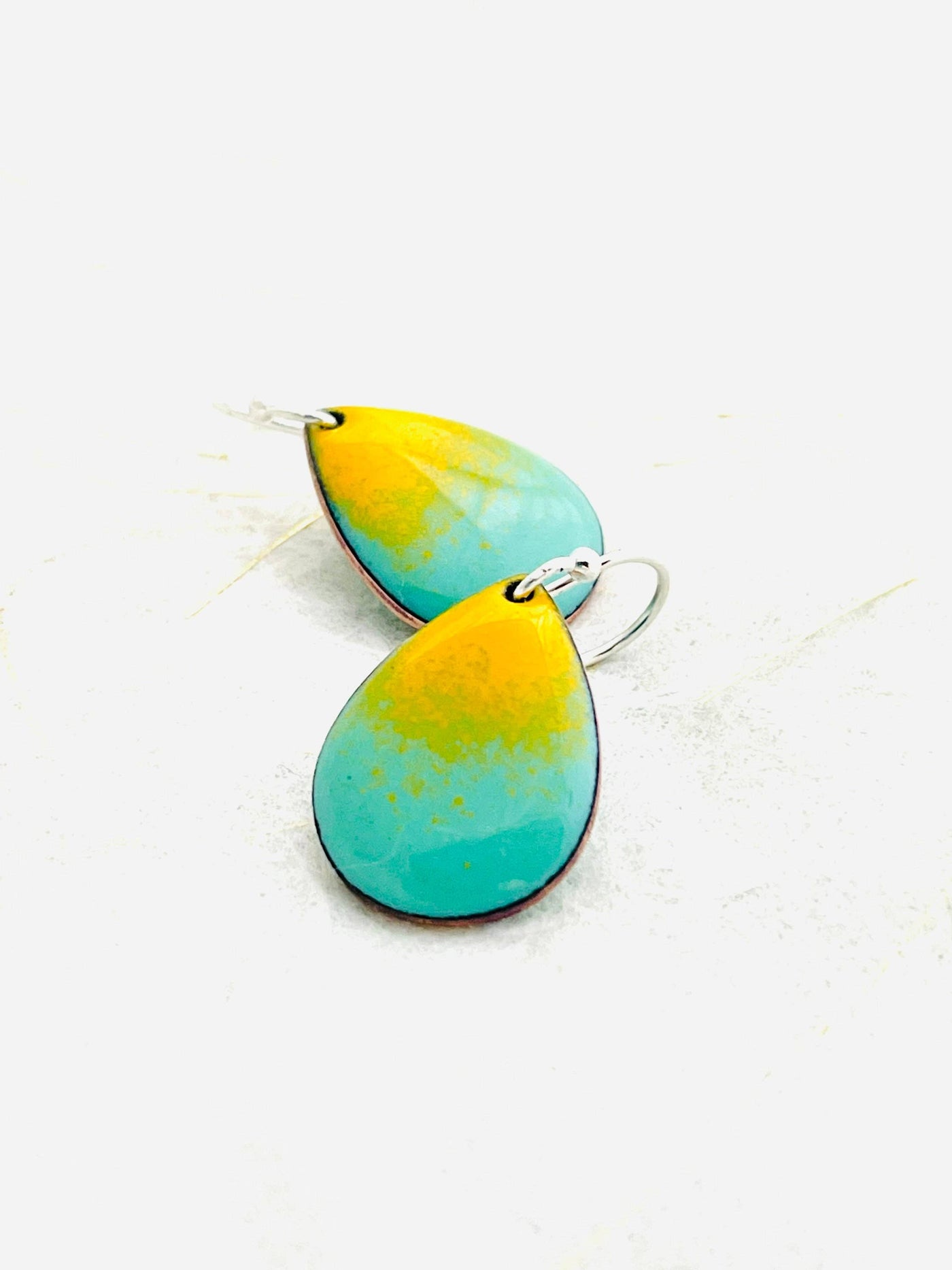 Mint Green & Yellow Small Enamel Teardrop Earrings
