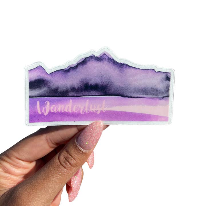 Purple Mountain Wanderlust Watercolor Design Vinyl Sticker