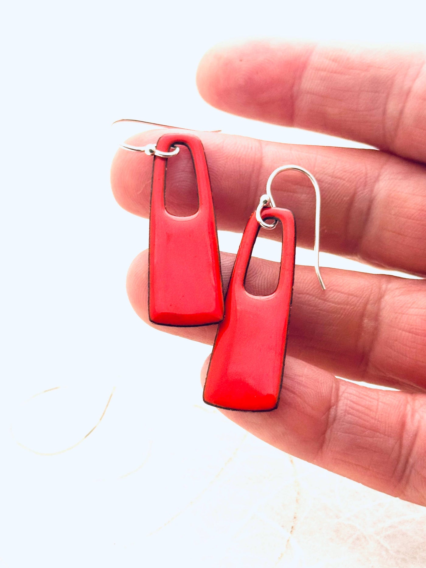 Flame Orange Small Rectangle Earrings