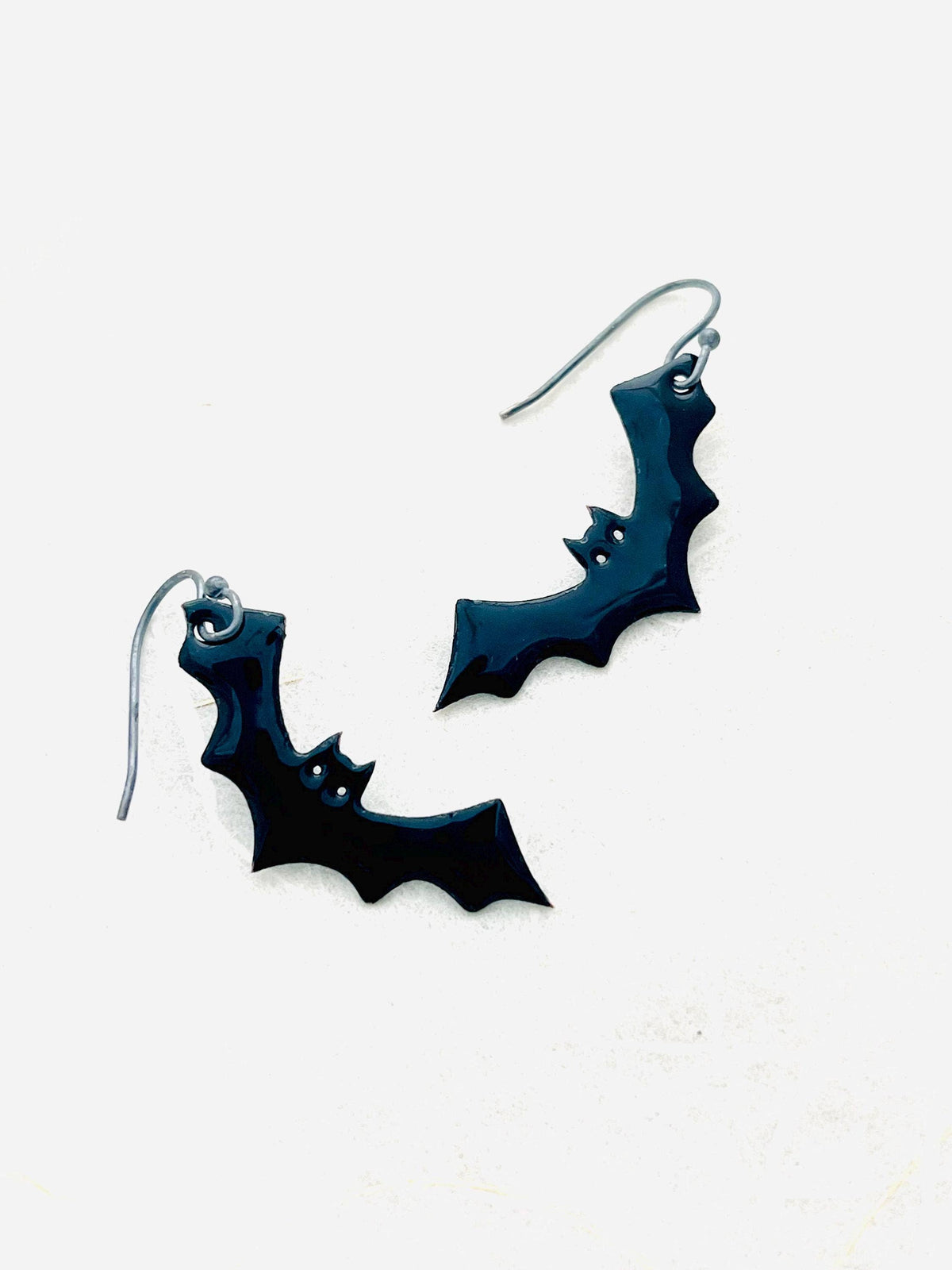 Black Bat Enamel Earrings with Sterling Silver Ear