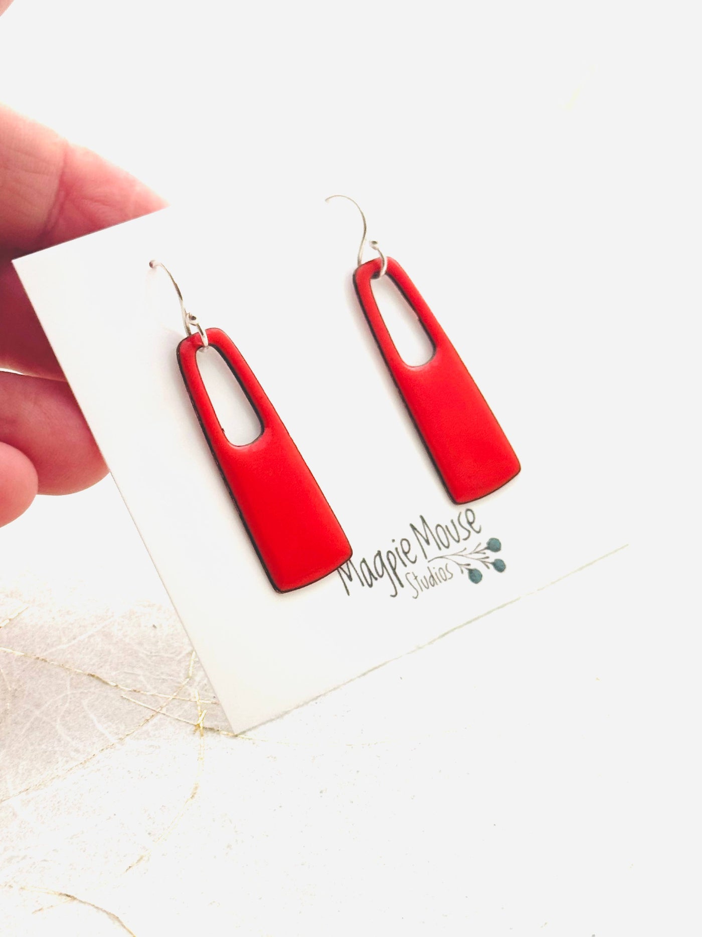 Flame Orange Small Rectangle Earrings