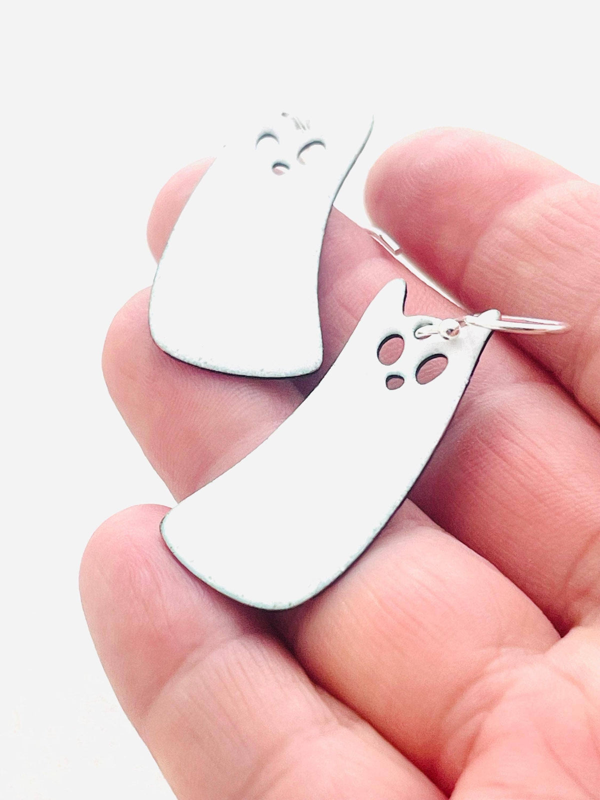 Titanium White Ghost Cat Earrings