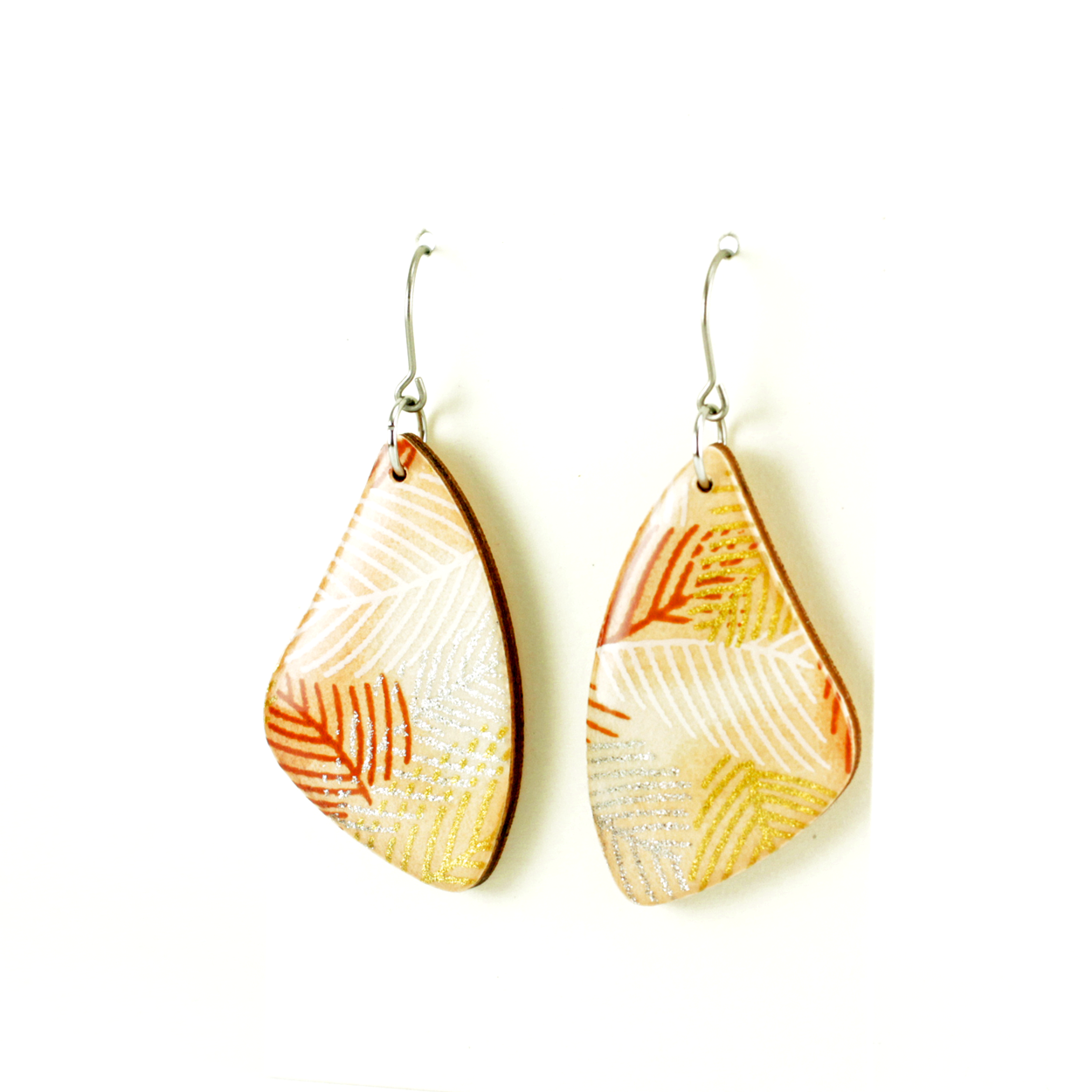 Beige Orange Leaf Japanese Titanium Dangle Earrings