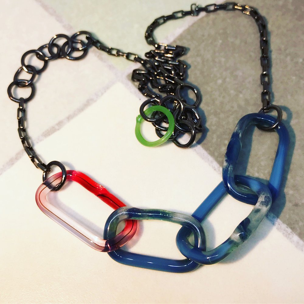 Large Link Tonal Glass Necklace by Inna Patina