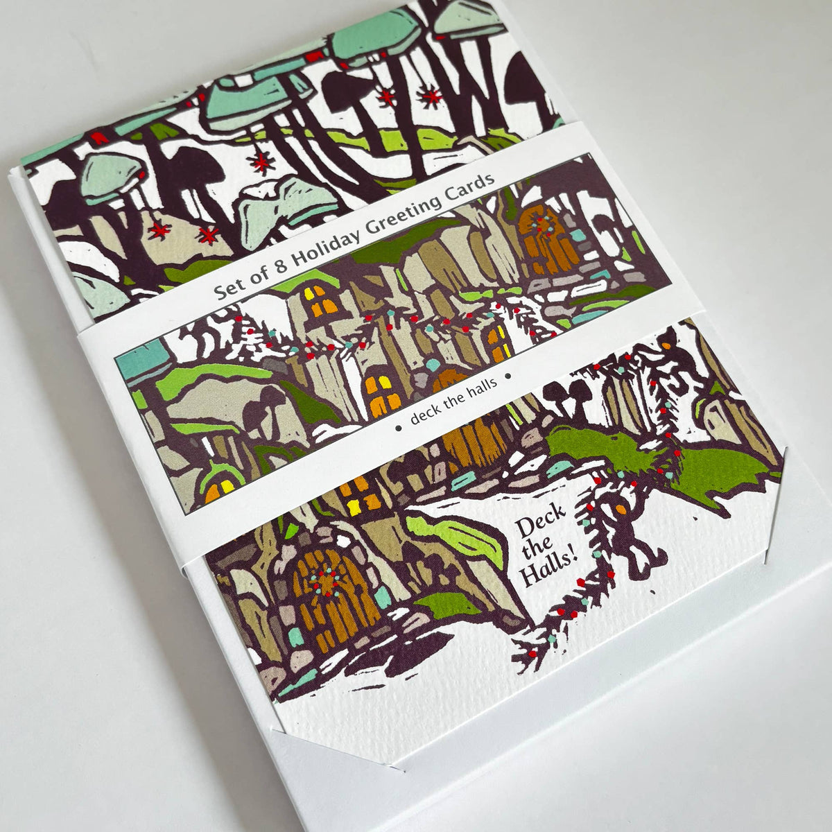 Set of 8 Deck the Halls Mushroom Holiday Greeting Cards