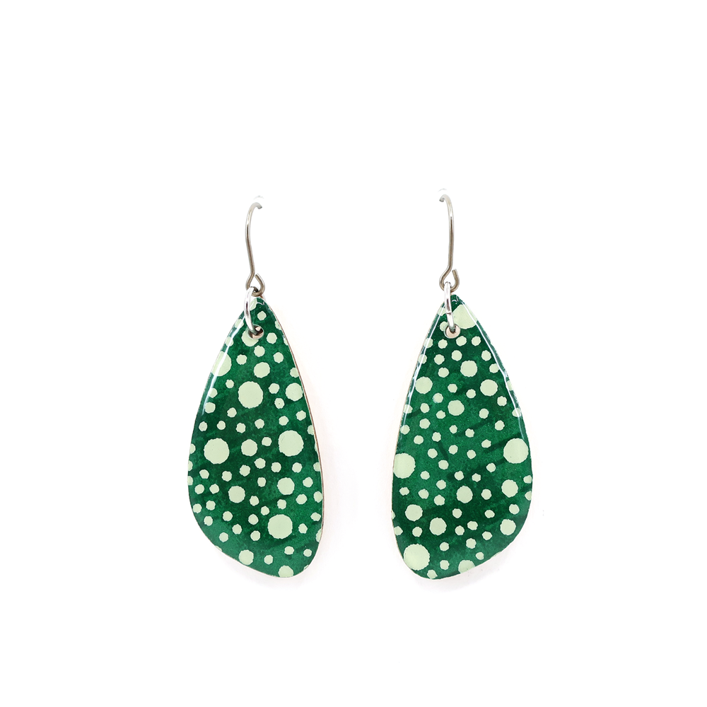 Deep Green Polka Dot Japanese Chiyogami Wooden Earrings