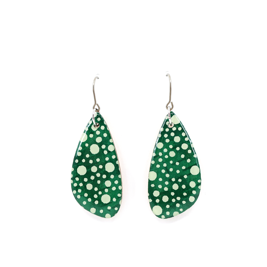 Deep Green Polka Dot Japanese Chiyogami Wooden Earrings