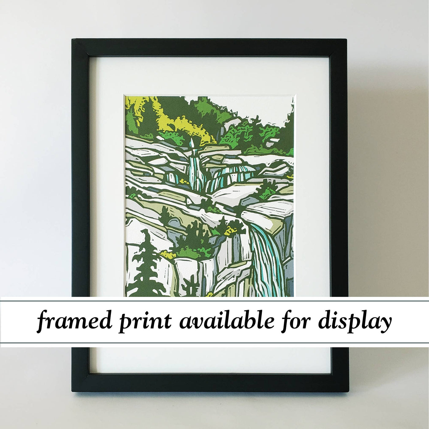 Mountain Waterfall Landscape Matted Art Print 8.5x11