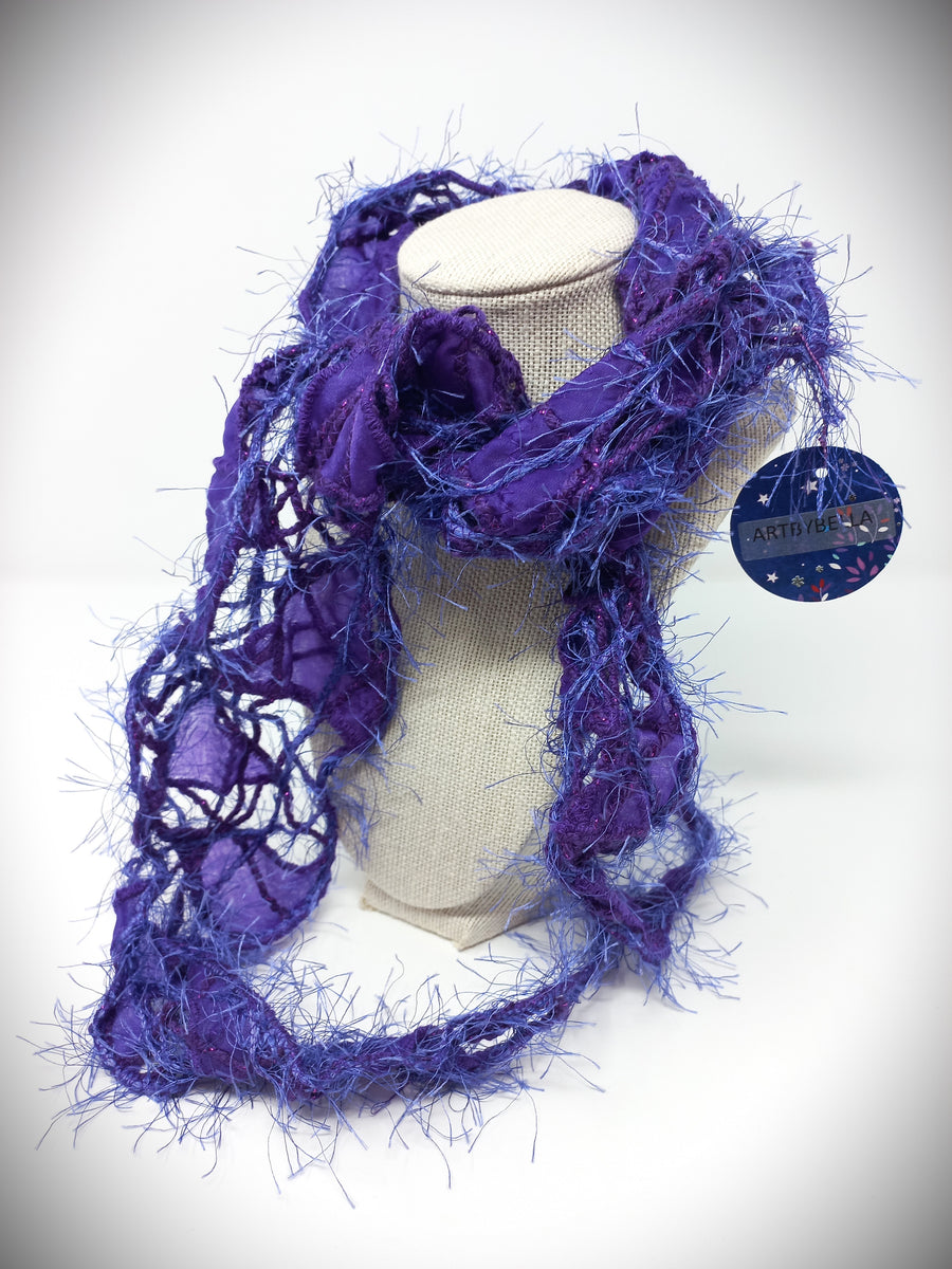 Blue Mixed Media Scarf by Bella Kim