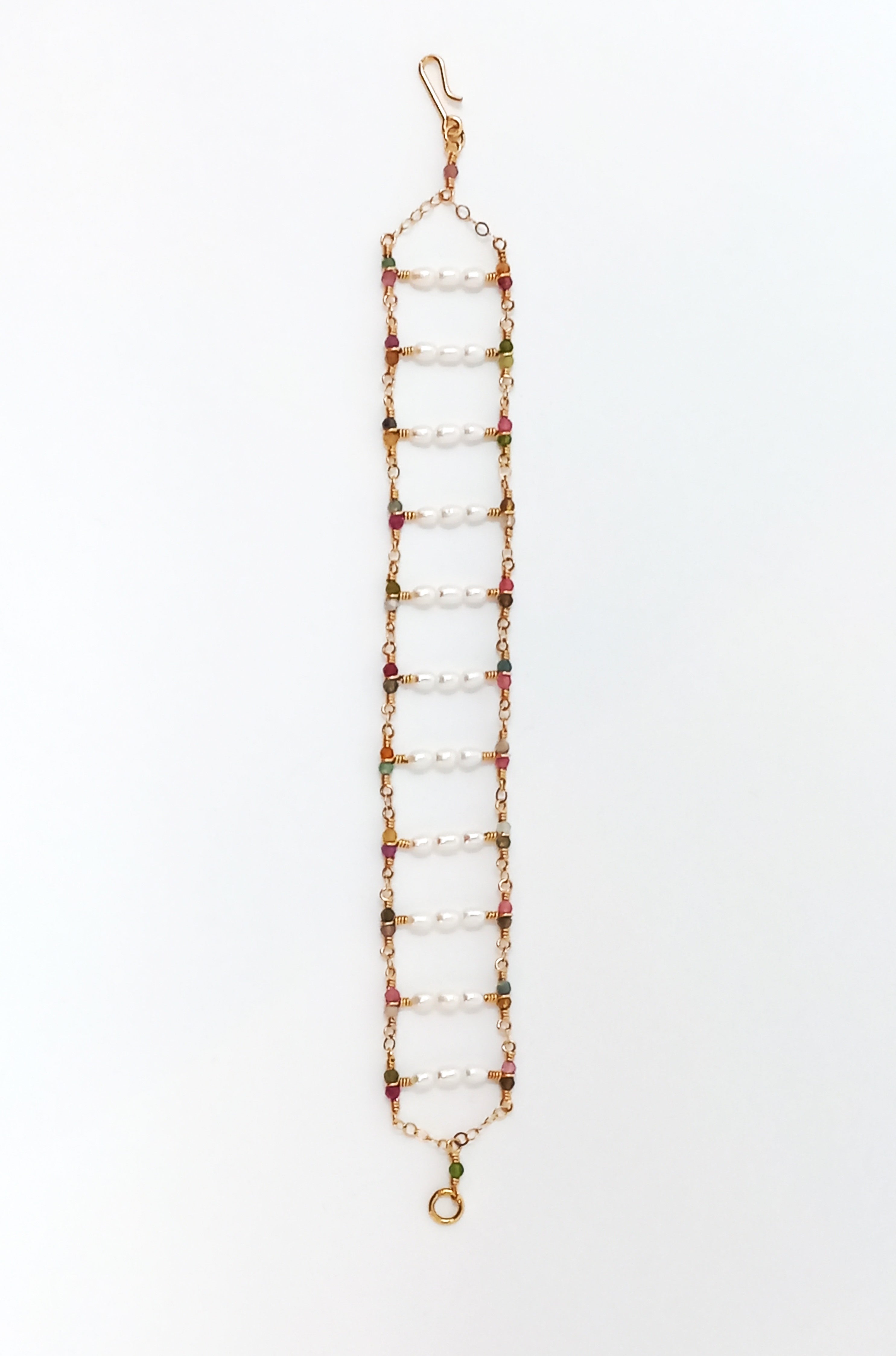 B24 Tourmaline and Freshwater Pearl Ladder Bracelet by Silvana Segulja