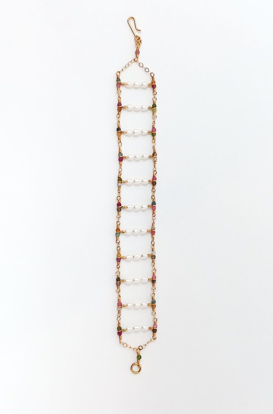 B24 Tourmaline and Freshwater Pearl Ladder Bracelet by Silvana Segulja