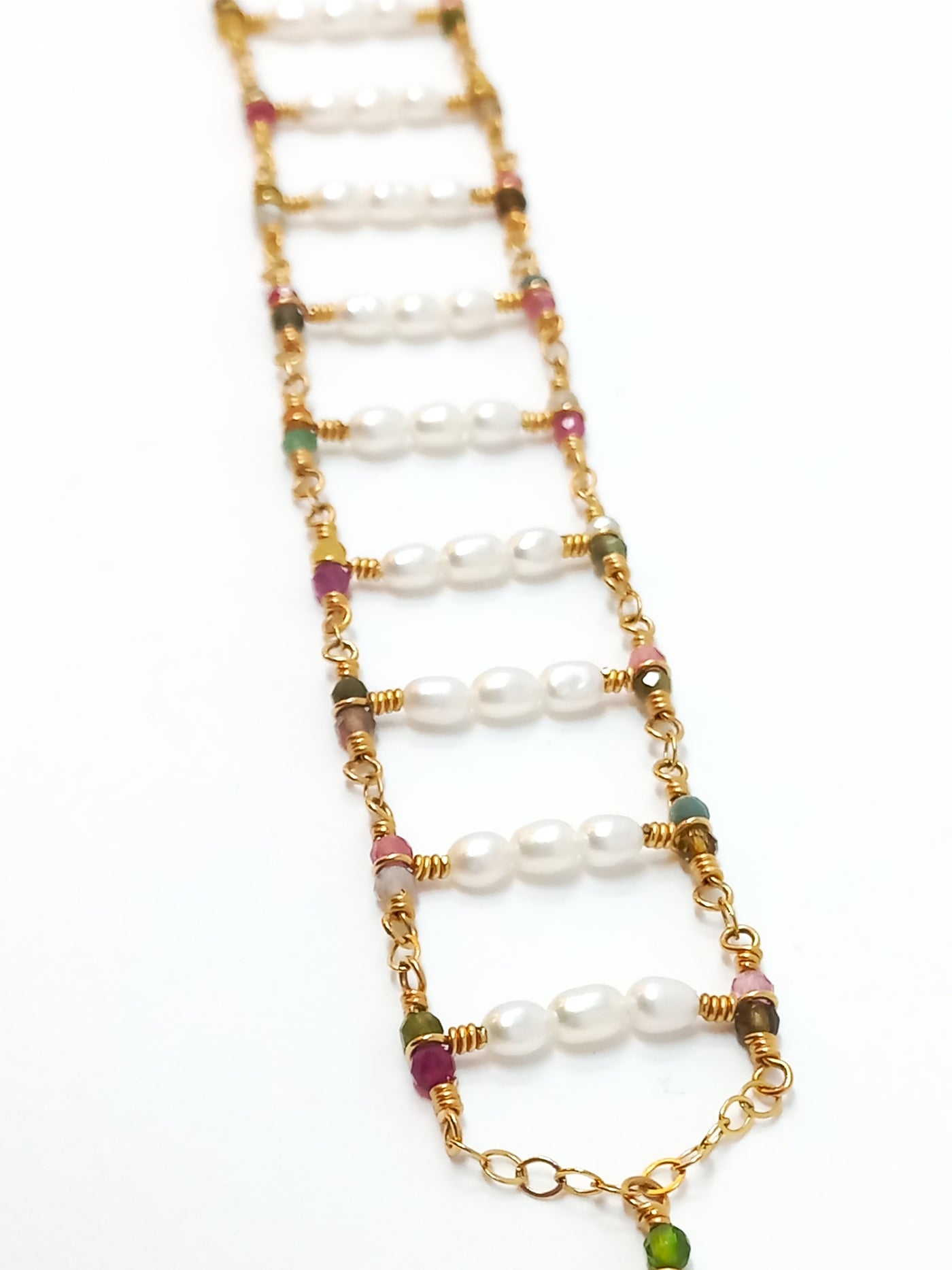 B24 Tourmaline and Freshwater Pearl Ladder Bracelet by Silvana Segulja