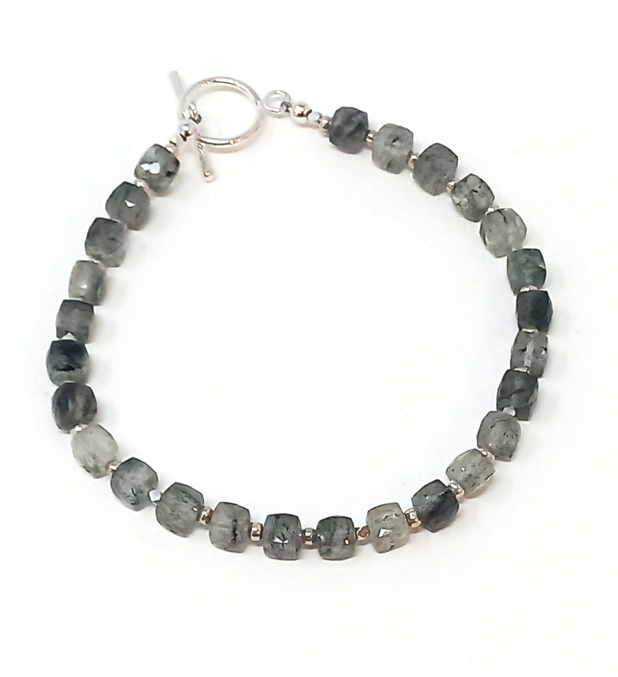 B302 Black Rutilated Quartz Cube Bracelet