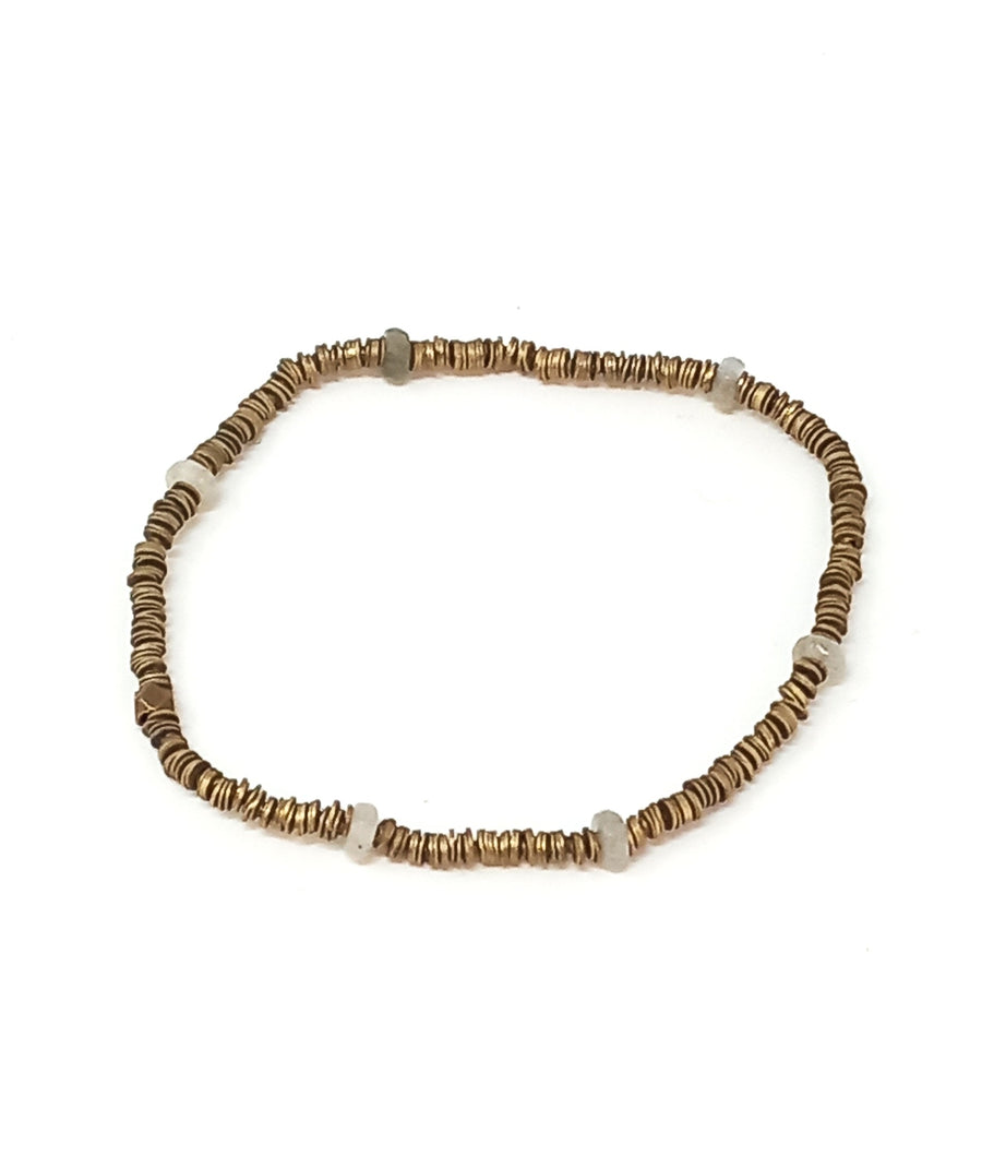 B304 Brass Record Bead and Labradorite Bracelet