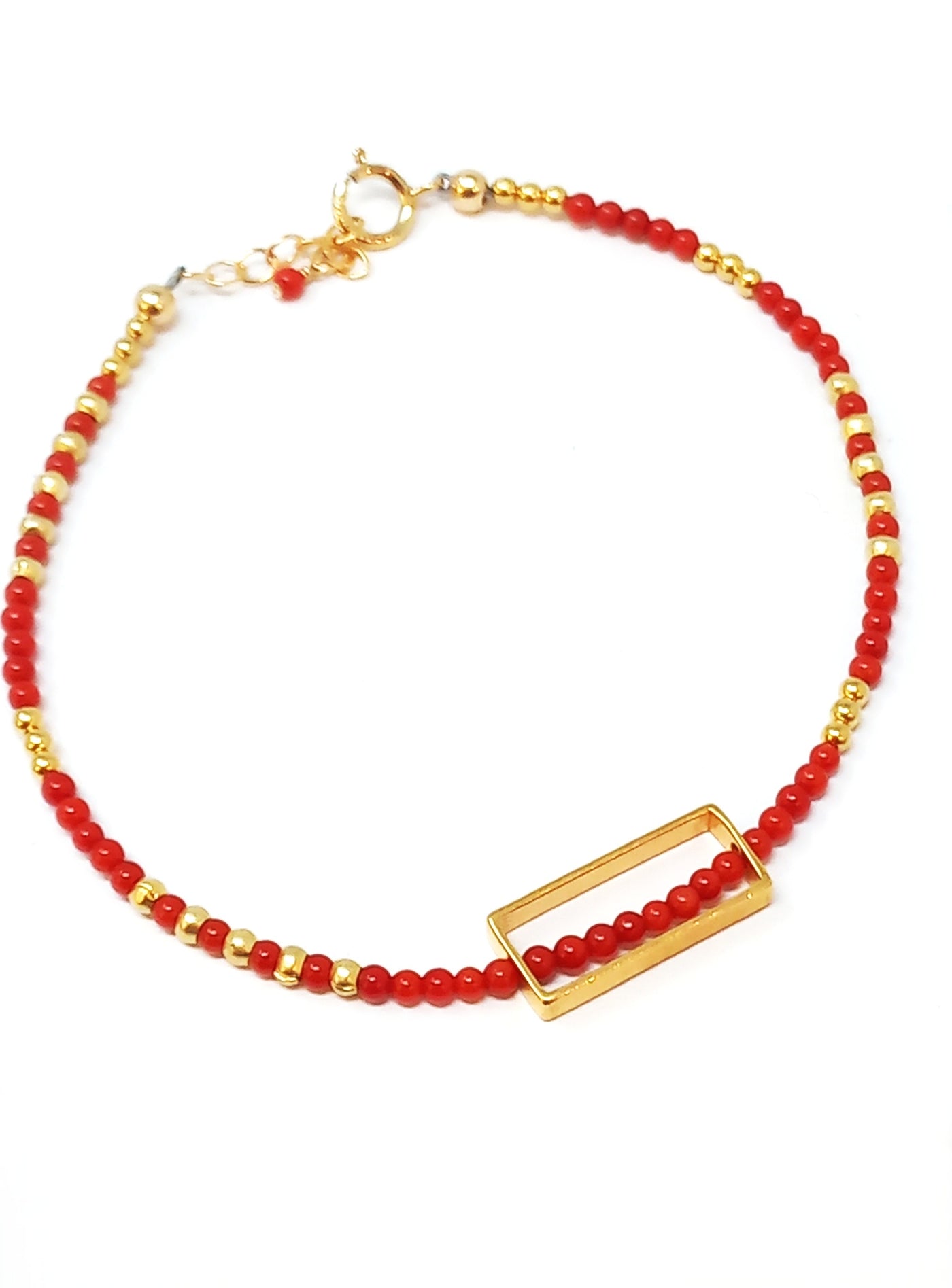 B305 Red Coral & Vermeil Rectangle Frame Bracelet