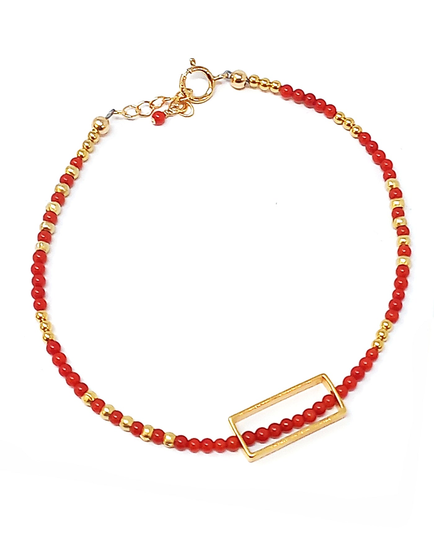 B305 Red Coral & Vermeil Rectangle Frame Bracelet