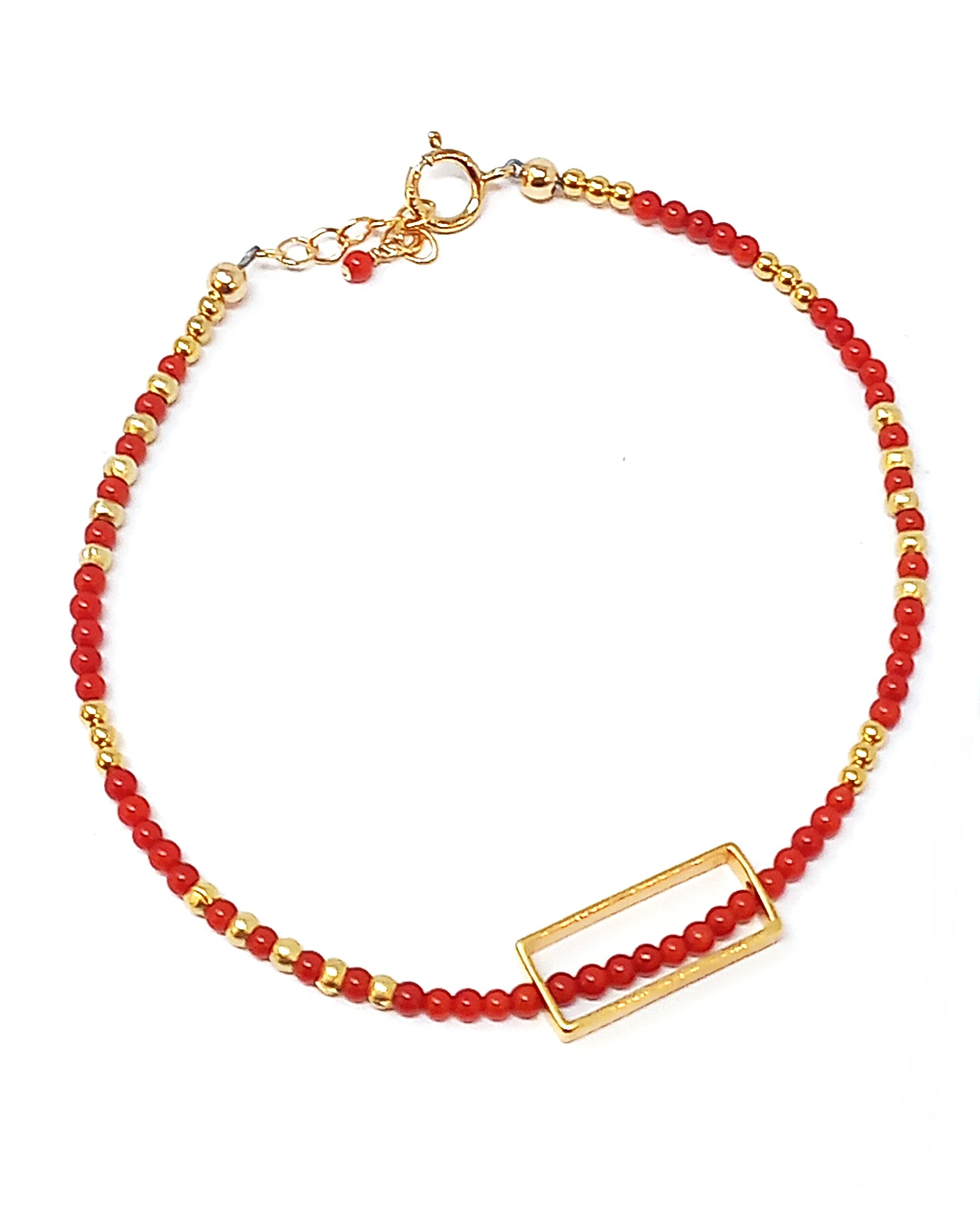 B305 Red Coral & Vermeil Rectangle Frame Bracelet