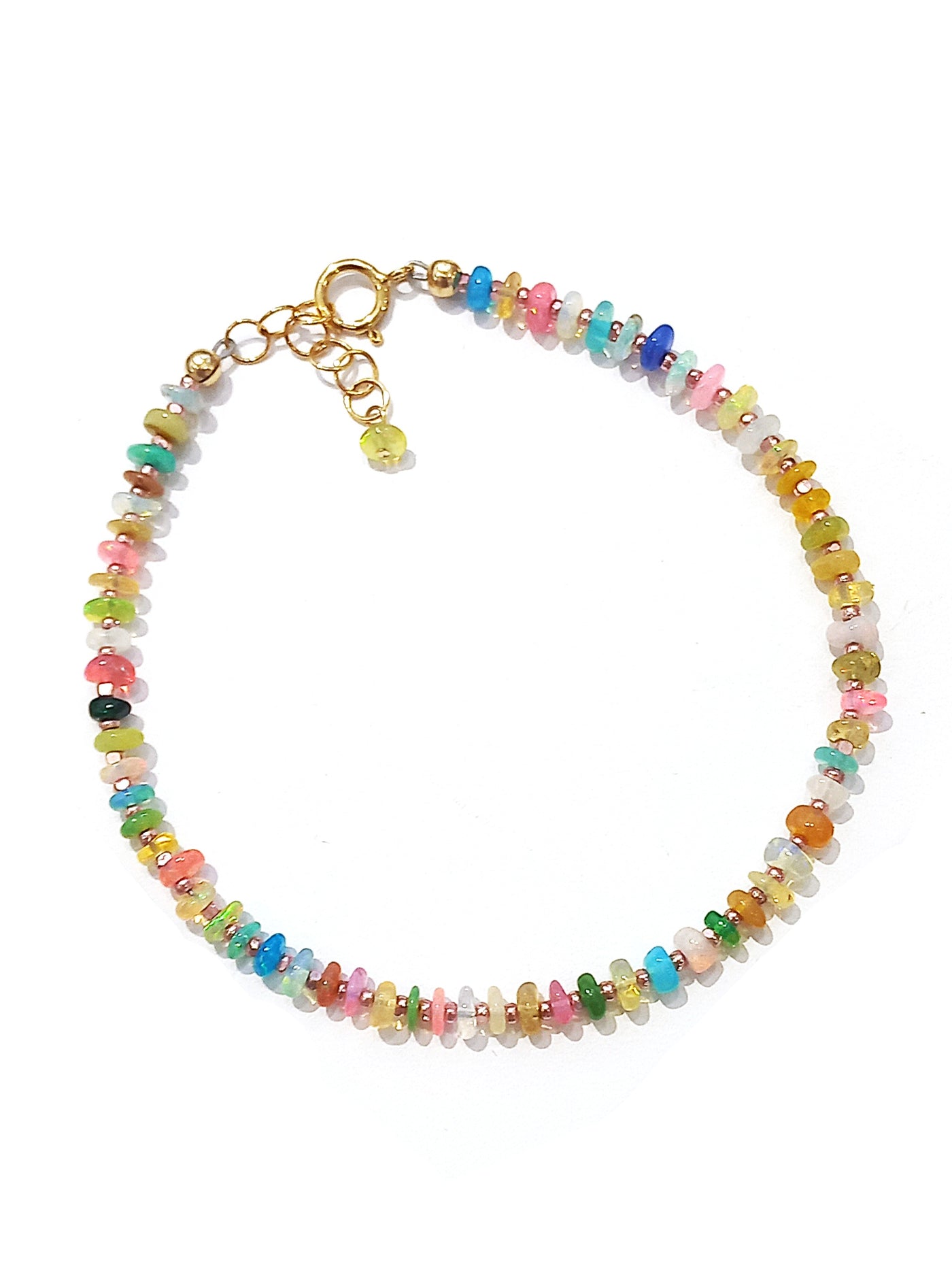B309 Small Disco Opals & Pink Seed Beads Bracelet