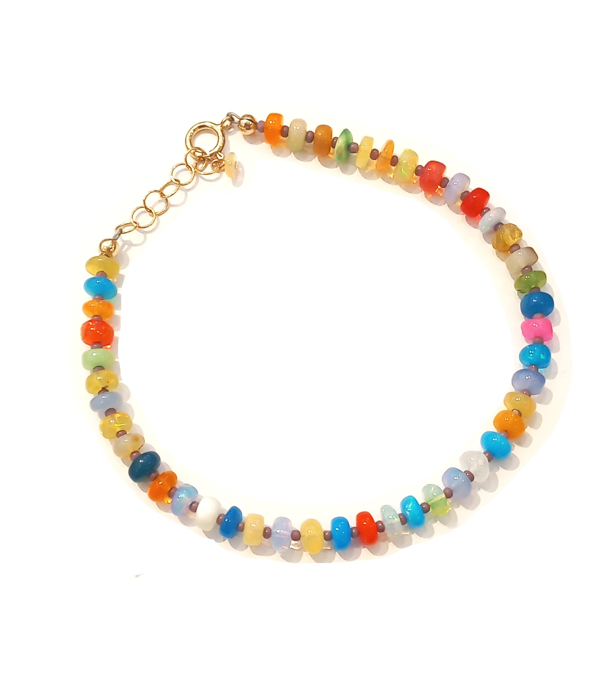 B310 Large Disco Opals & Purple Seed Beads Bracelet