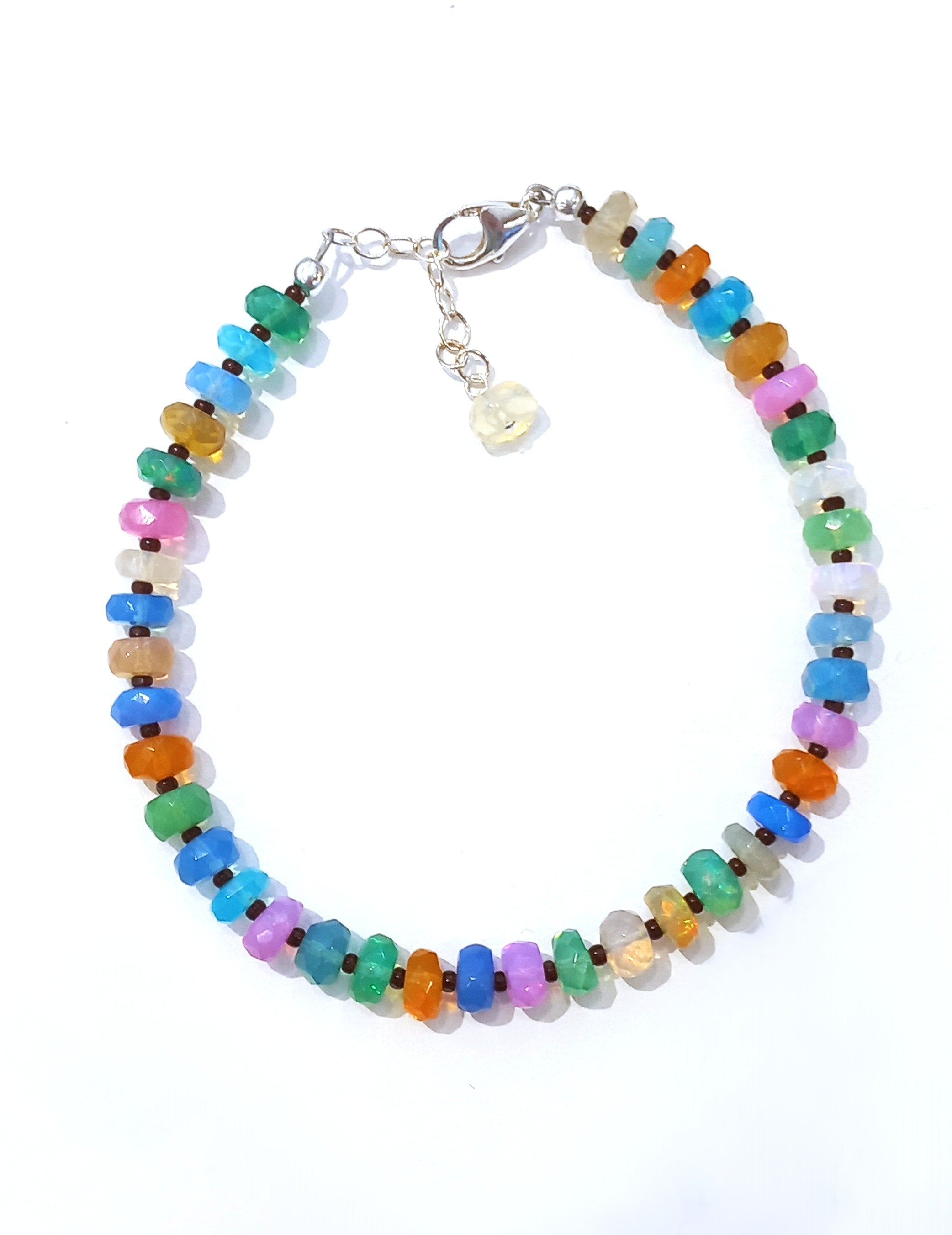 B312 Large Faceted Disco Opals & Brown Seed Beads Bracelet