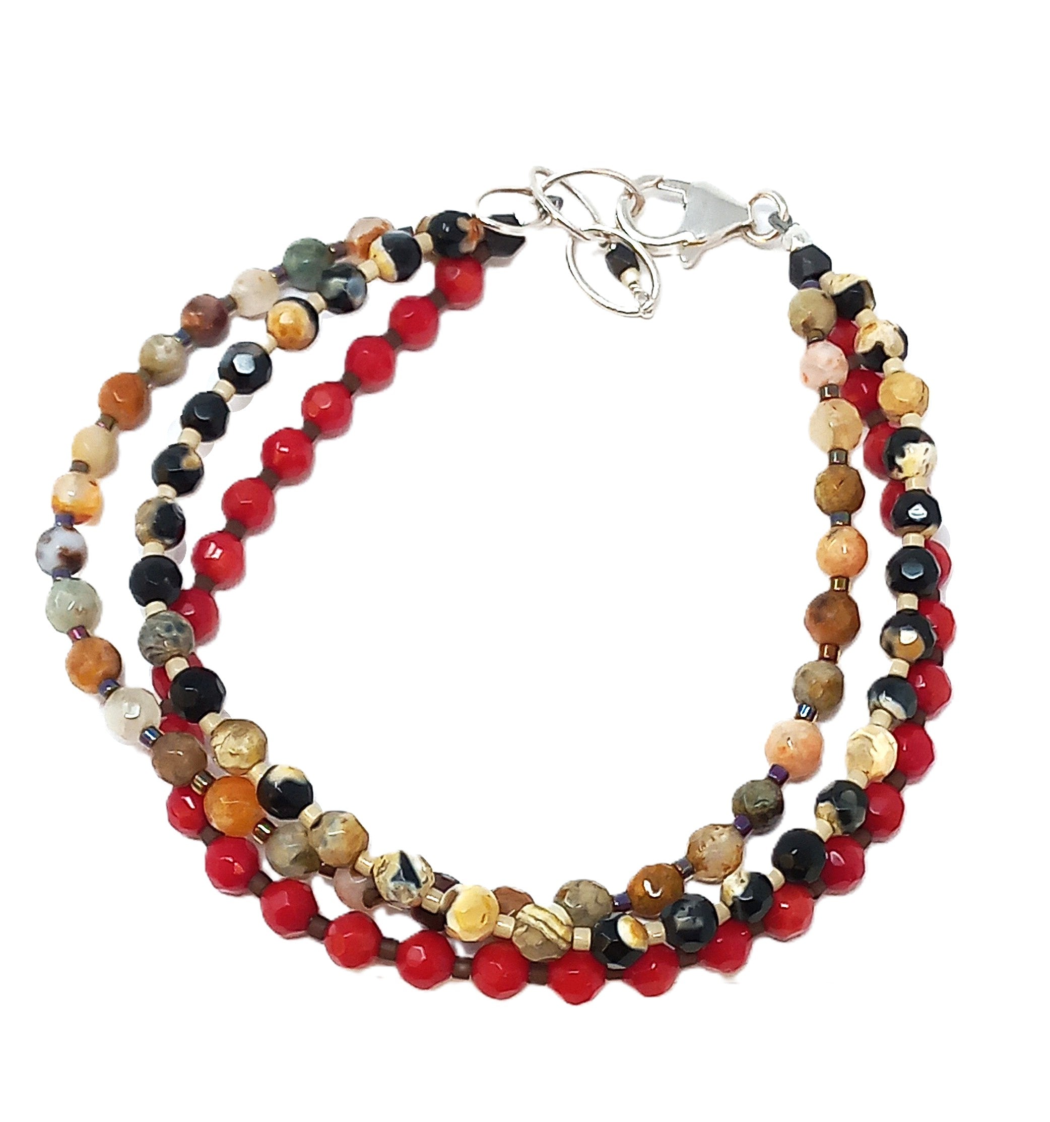 B313 Multistrand Faceted Red Stone Bracelet