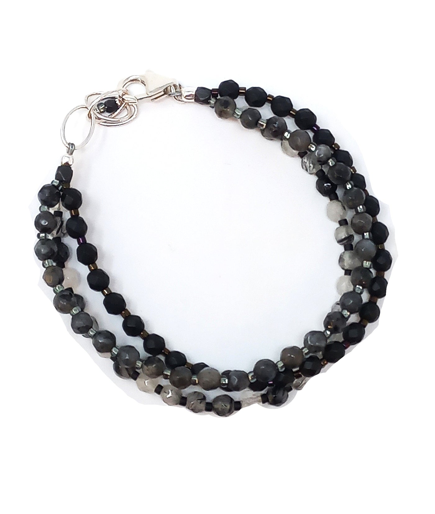B316 Multistrand Faceted Black Stone Bracelet