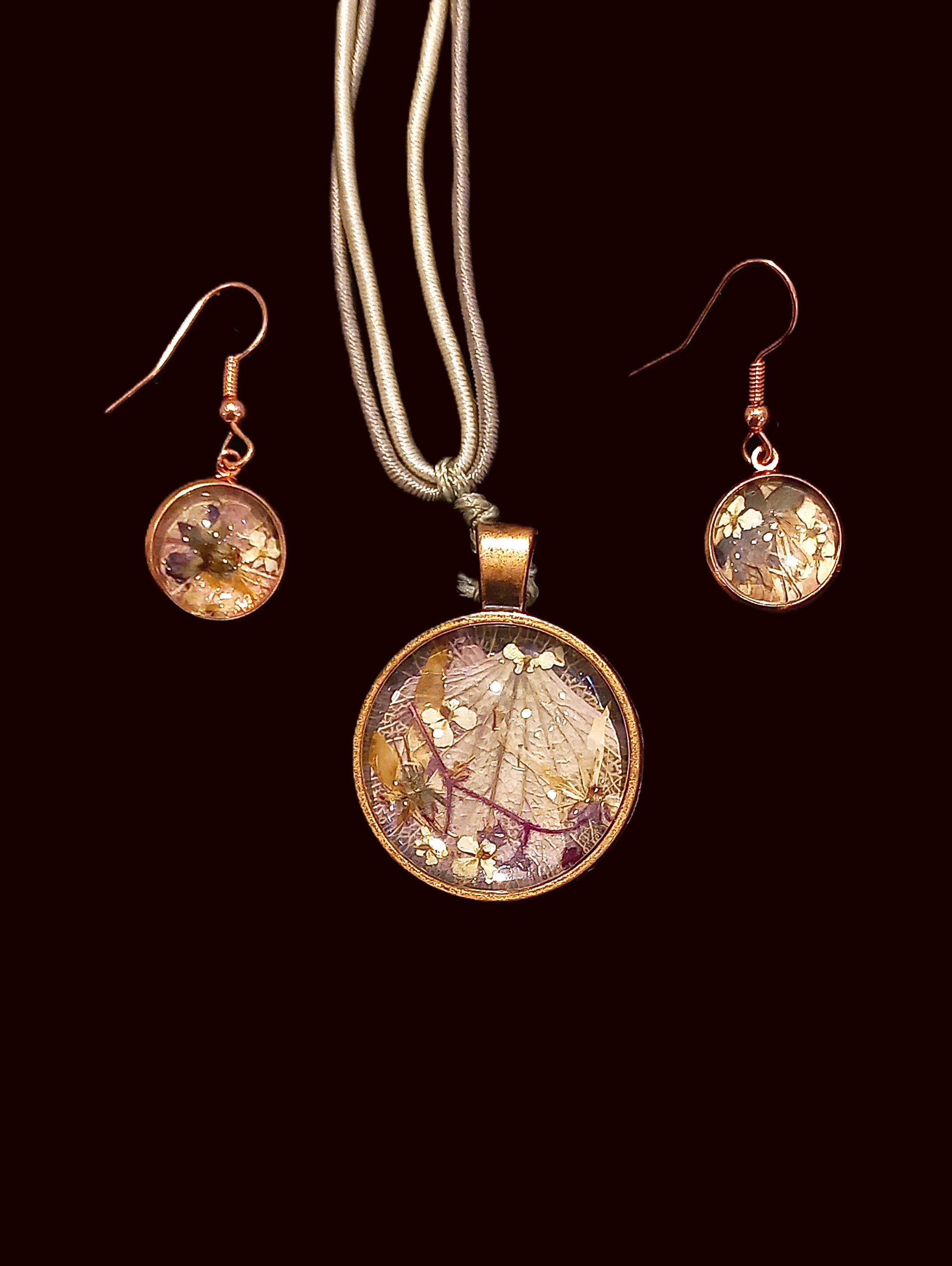 Pressed Flower Necklace & Earring Set by Heidi Jack