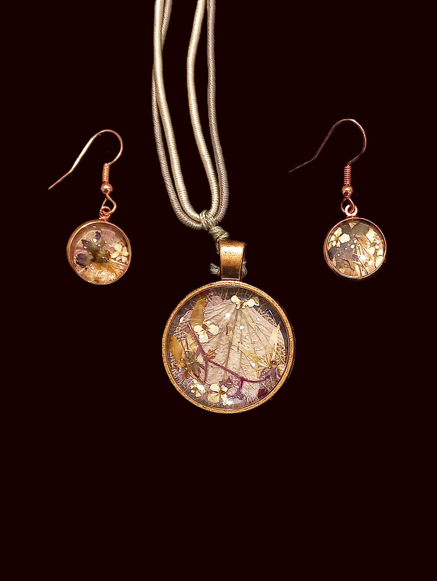 Pressed Flower Necklace & Earring Set by Heidi Jack
