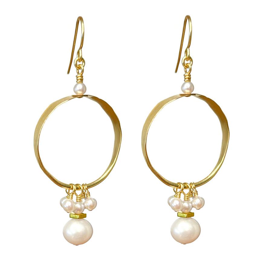 E512 Pearl and Gold Hoop Earrings