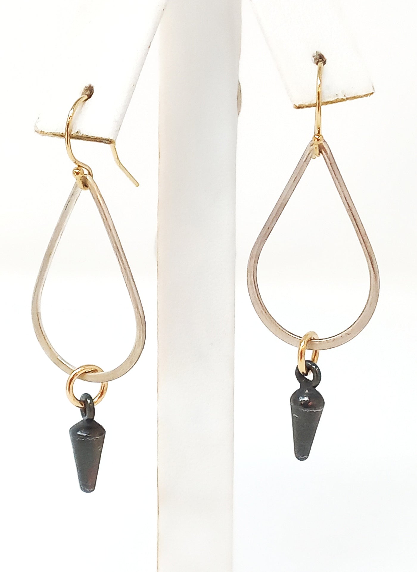 E112 Silver Teardrop and Dagger Earrings