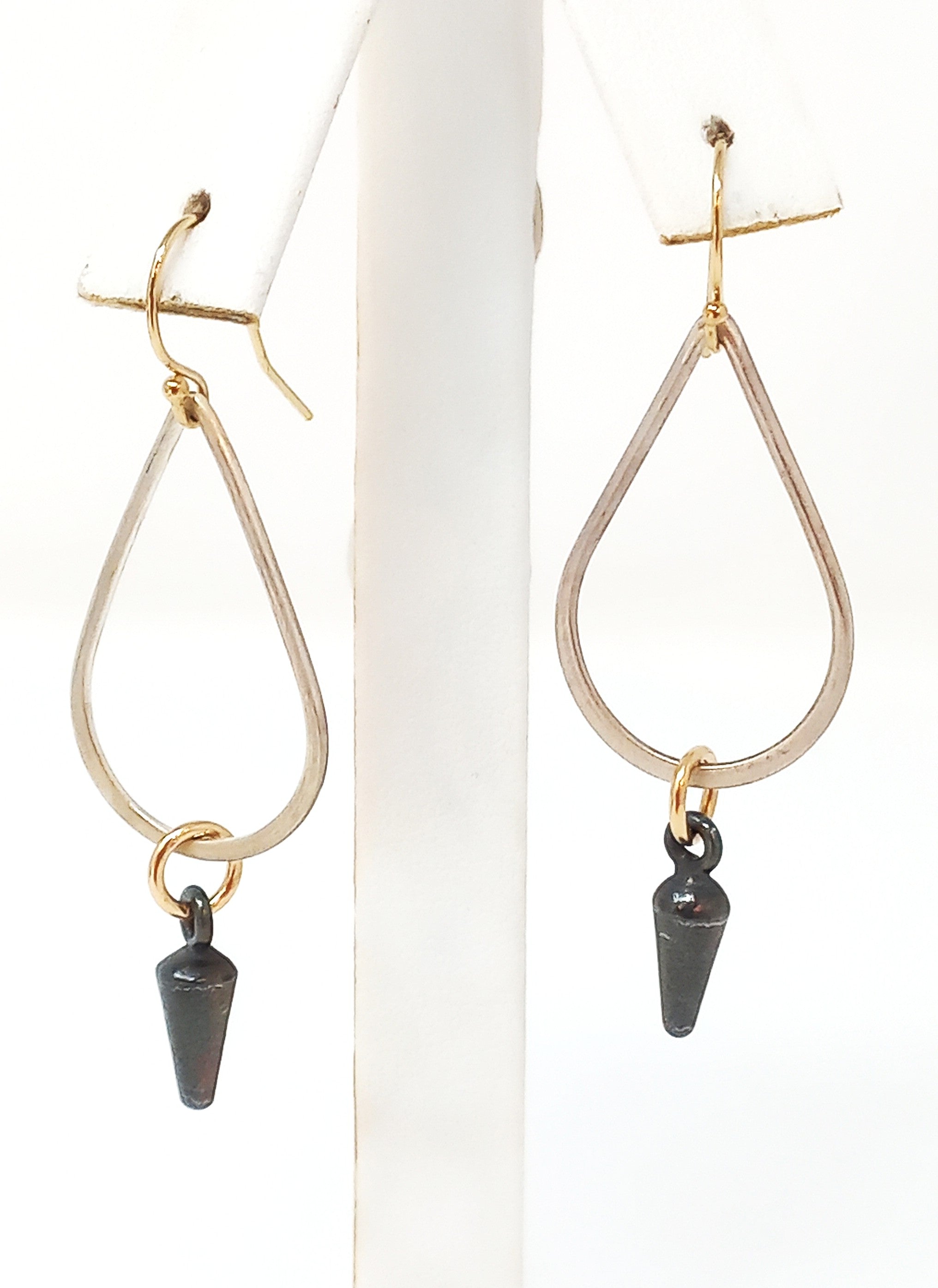 E112 Silver Teardrop and Dagger Earrings