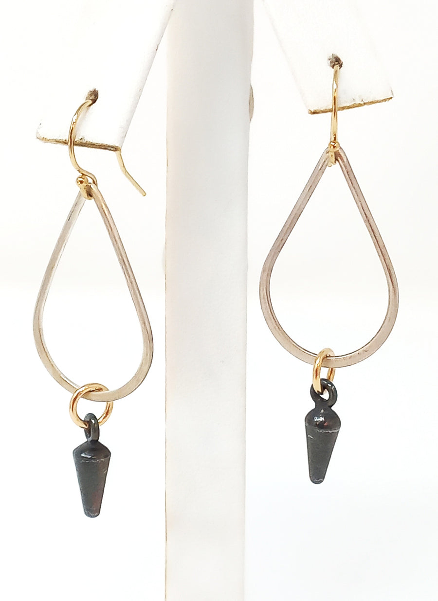 E112 Silver Teardrop and Dagger Earrings