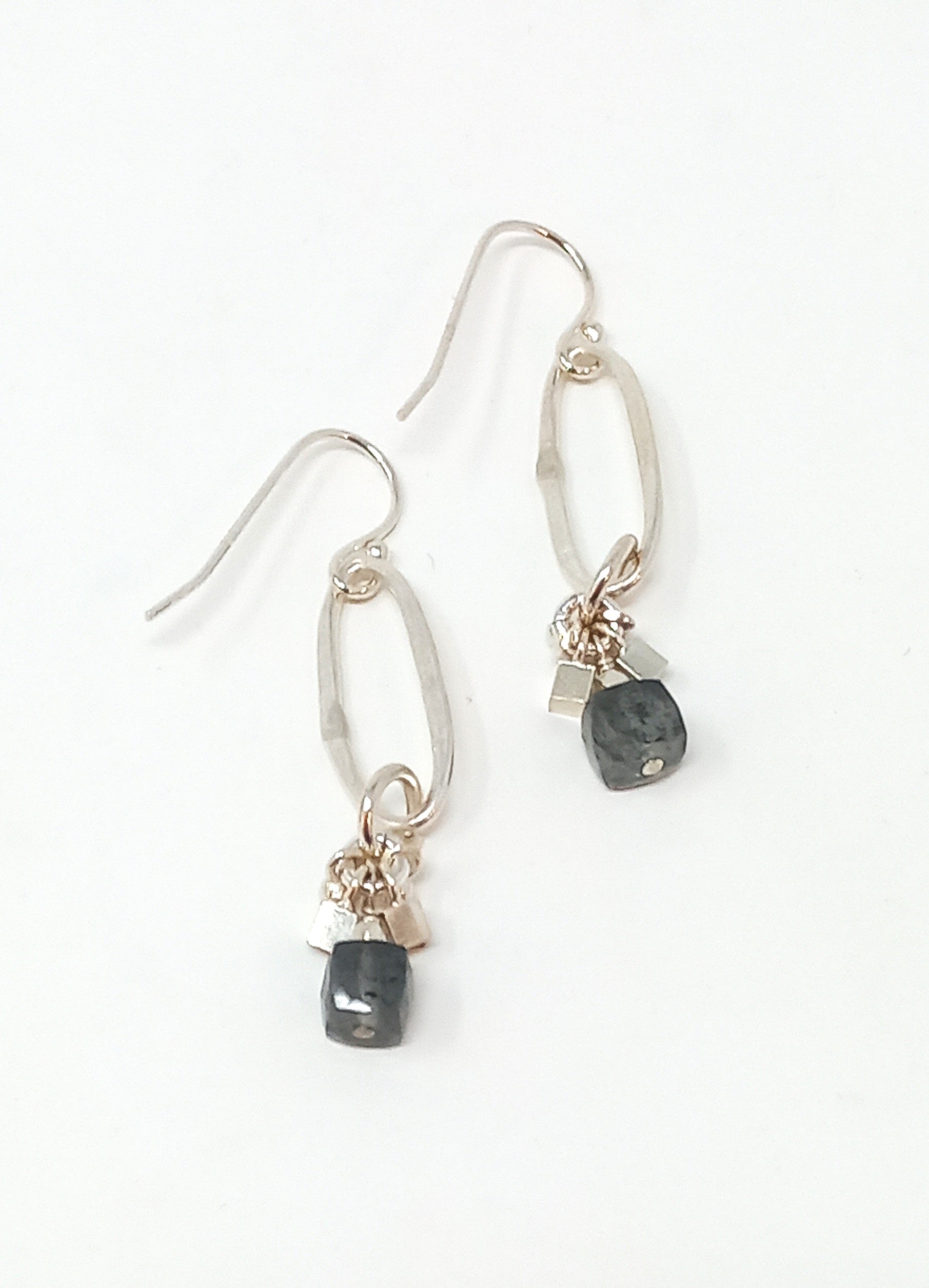 E120 Black Quartz Cube Earrings